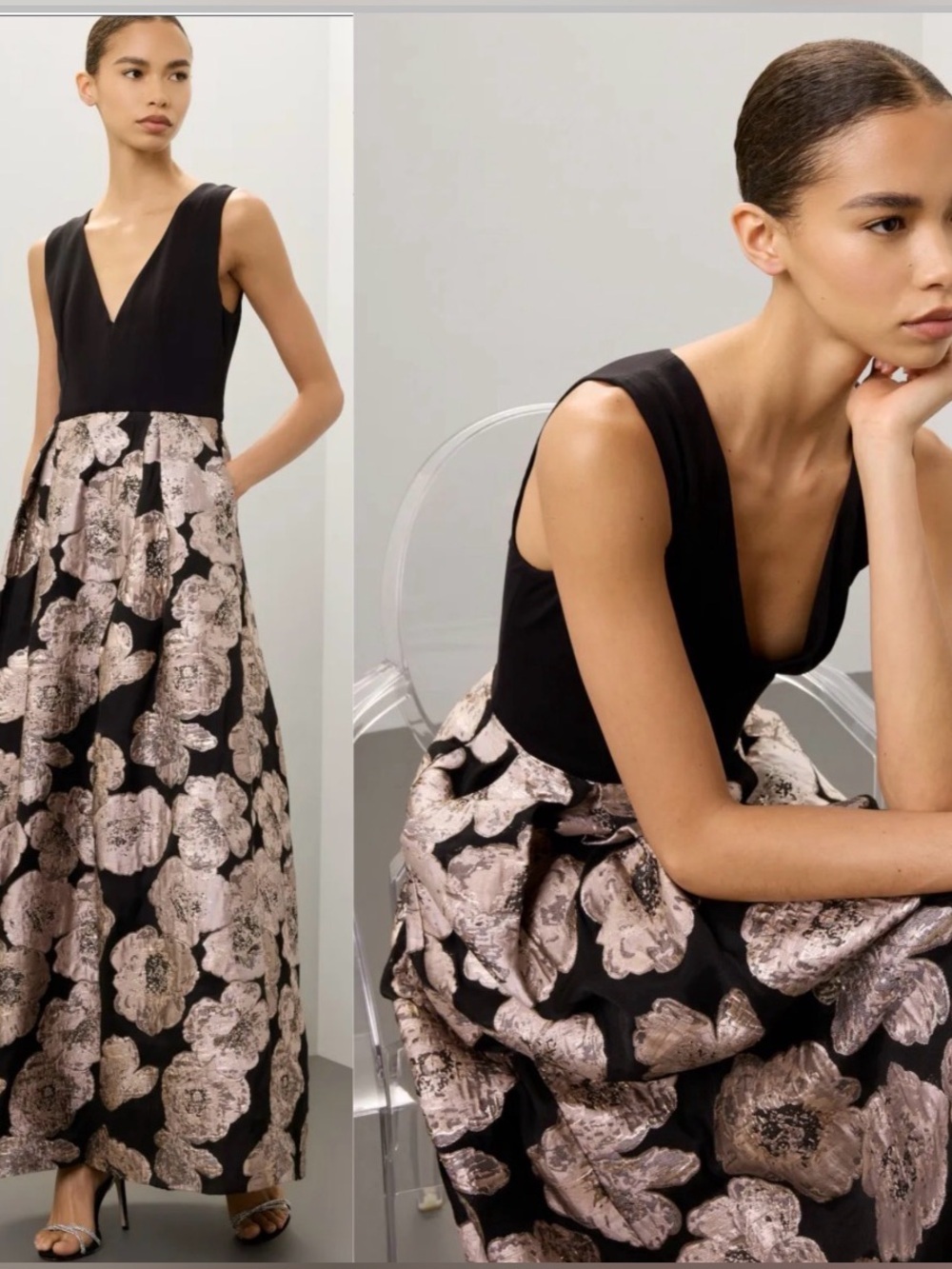 Hutch Black and Rose Gold Floral Maxi Dress